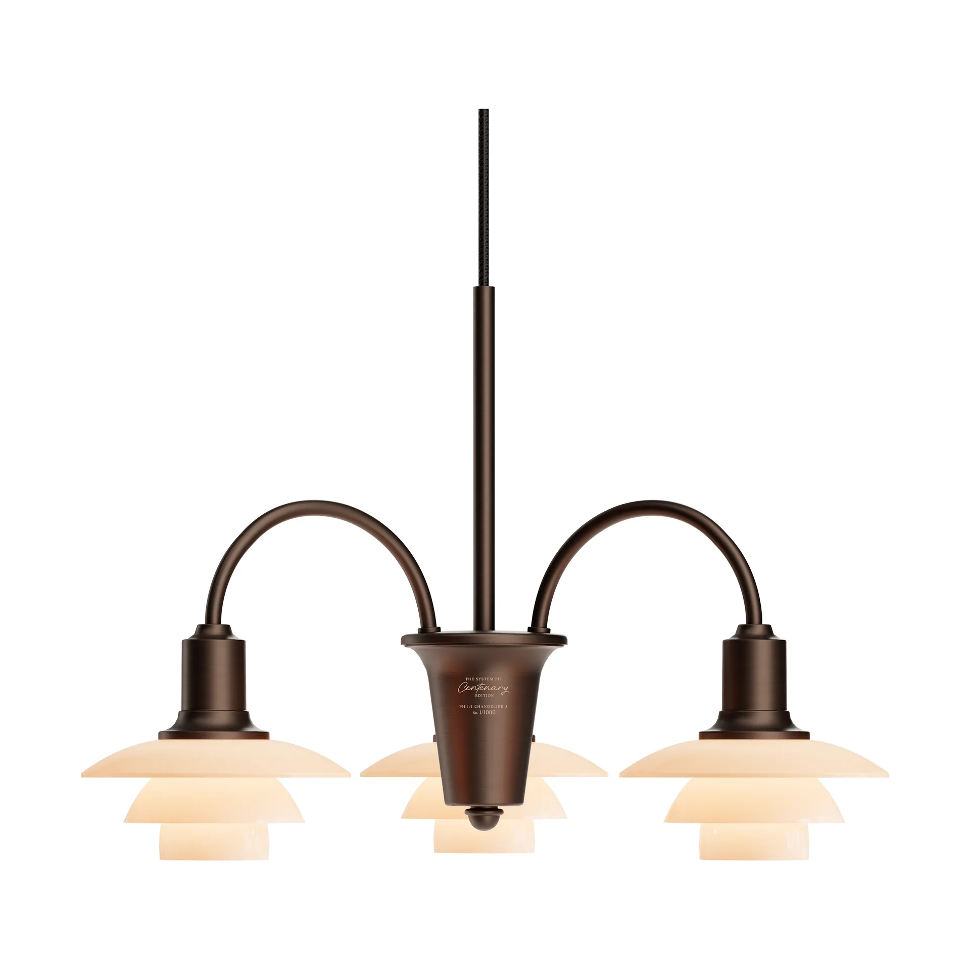 PH 1/1 Chandelier Centenary Edition kroonluchter, Brass-dusty terracotta, 3 armen Louis Poulsen