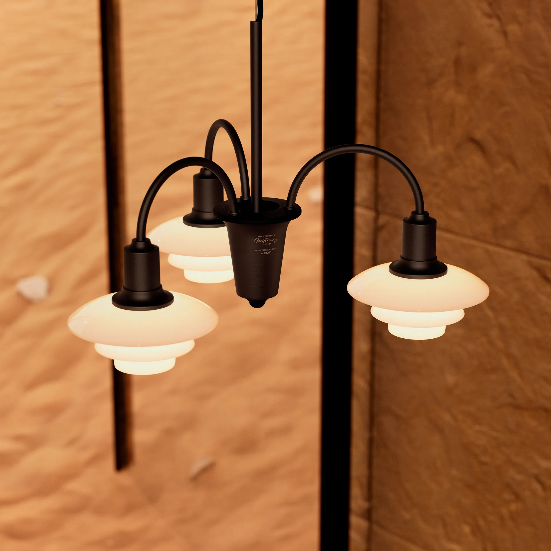 PH 1/1 Chandelier Centenary Edition kroonluchter, Brass-dusty terracotta, 3 armen Louis Poulsen