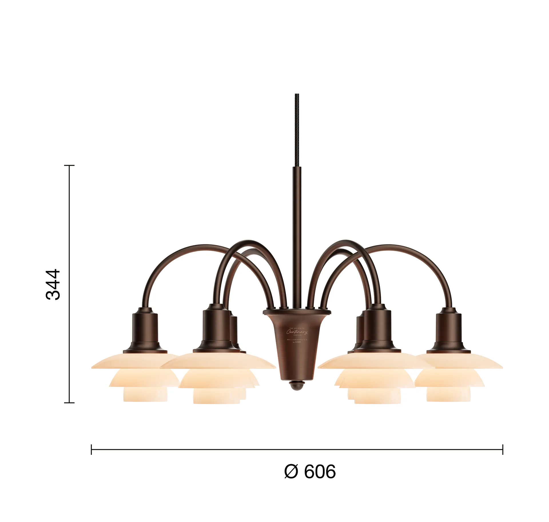 PH 1/1 Chandelier Centenary Edition kroonluchter, Brass-dusty terracotta, 6 armen Louis Poulsen