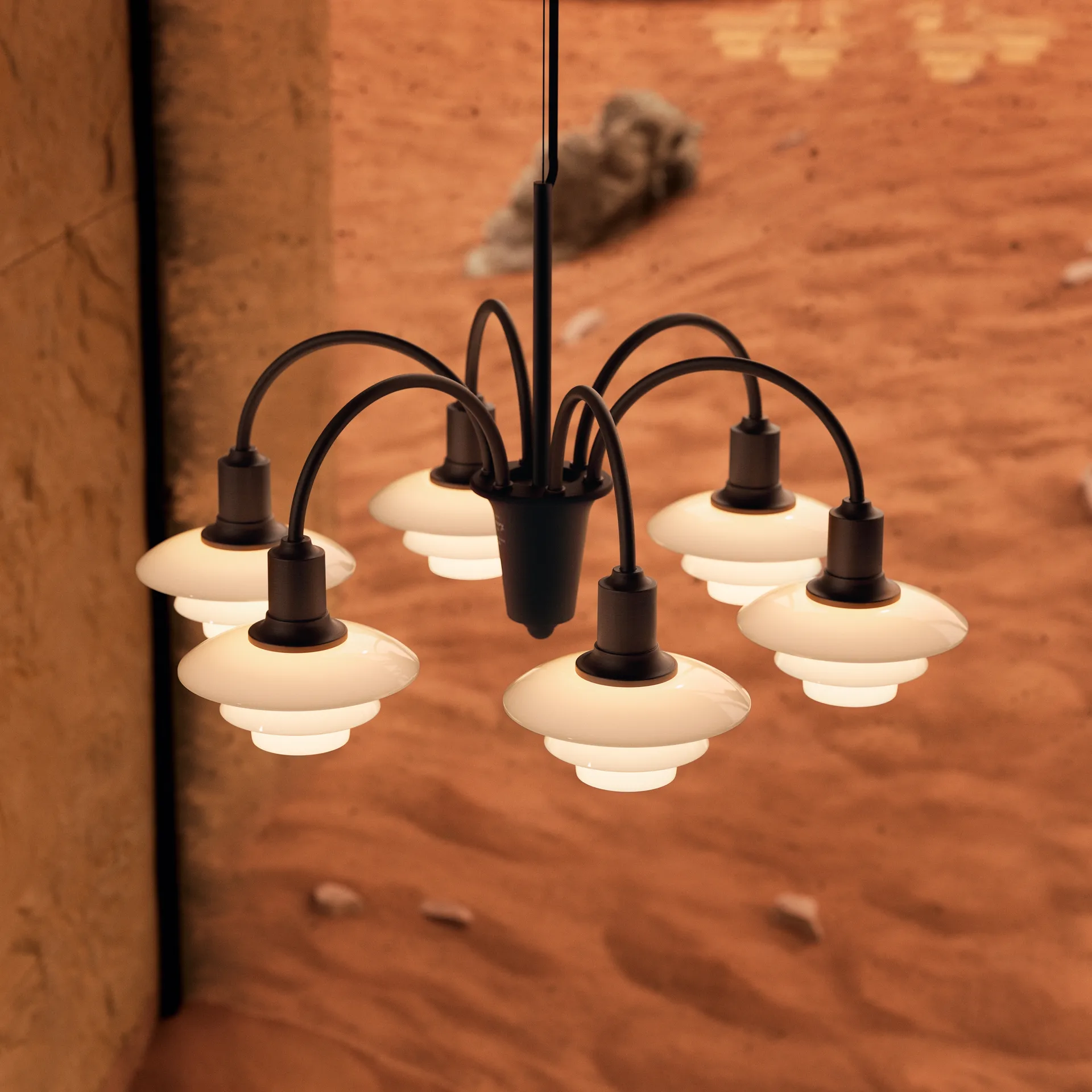 PH 1/1 Chandelier Centenary Edition kroonluchter, Brass-dusty terracotta, 6 armen Louis Poulsen