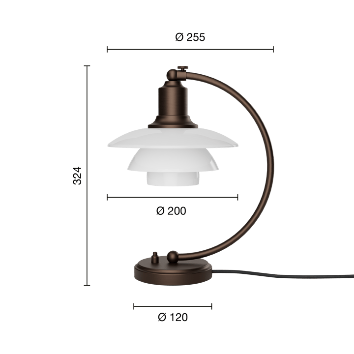 PH 2/2 Luna tafellamp, Aged brass-opaalglas Louis Poulsen