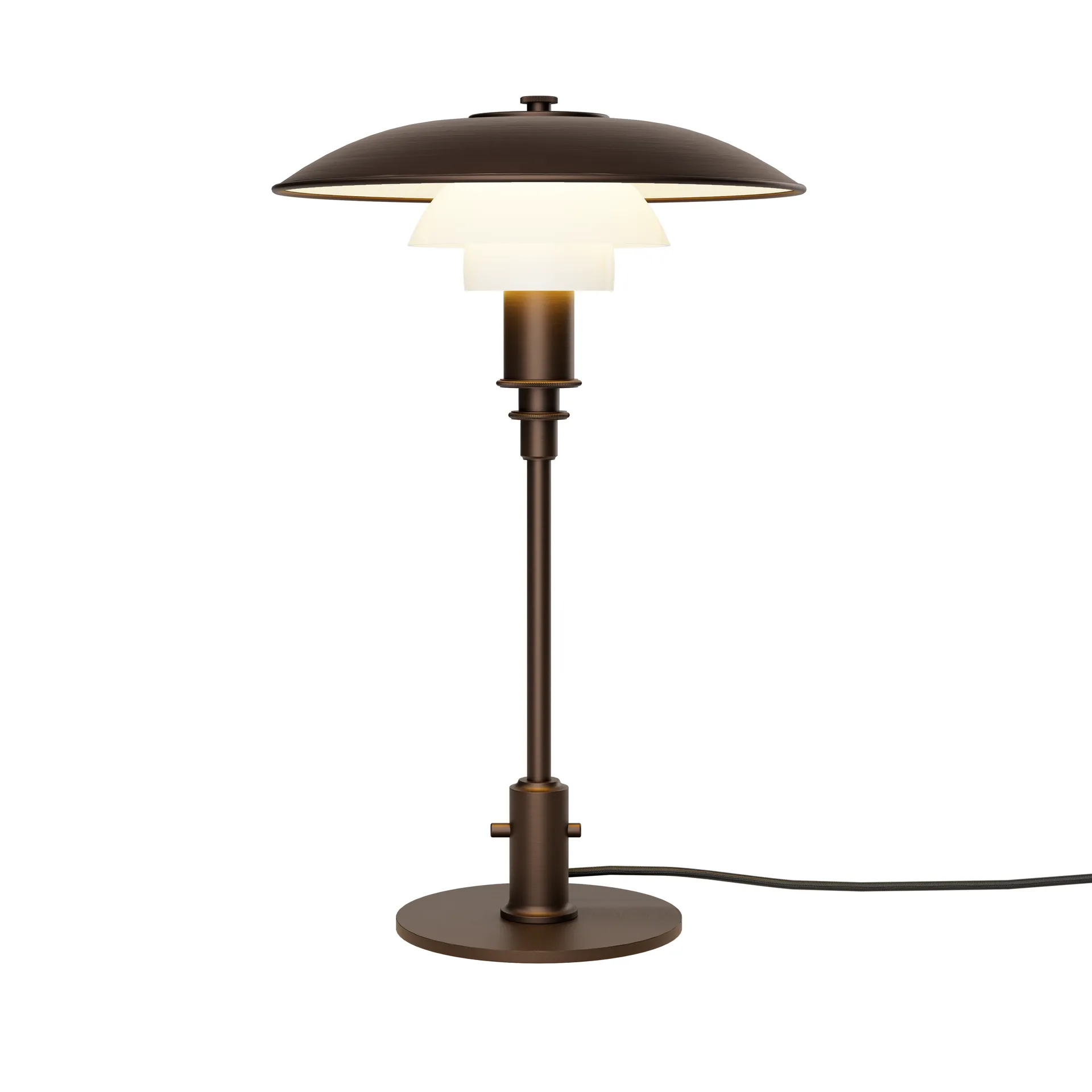 PH 3/2 Luna tafellamp, Aged brass-opaalglas Louis Poulsen