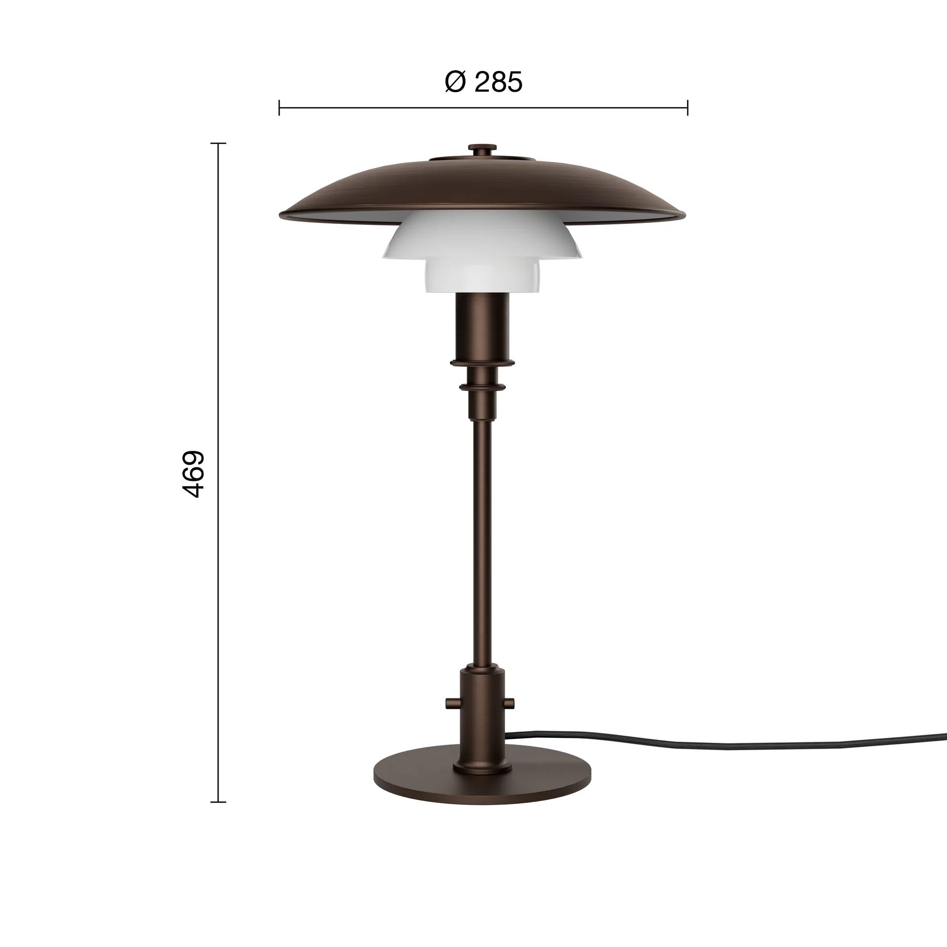 PH 3/2 Luna tafellamp, Aged brass-opaalglas Louis Poulsen