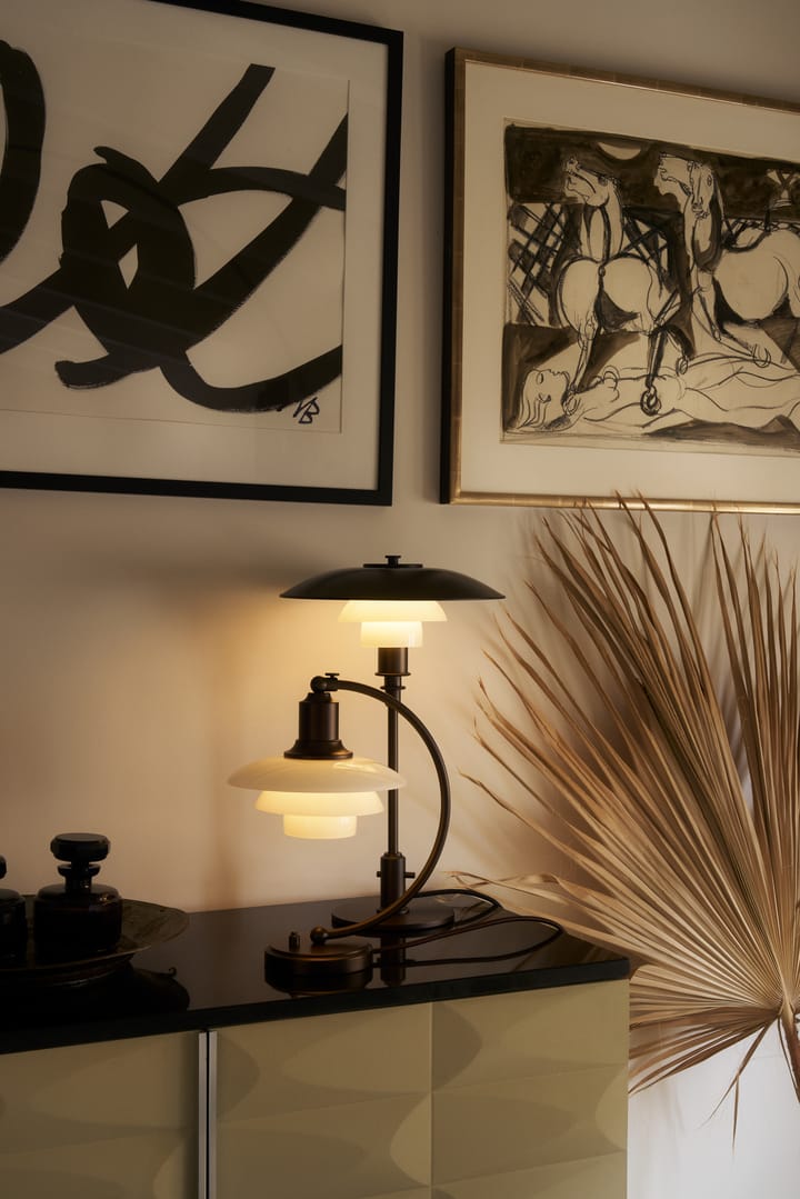 PH 3/2 Luna tafellamp, Aged brass-opaalglas Louis Poulsen