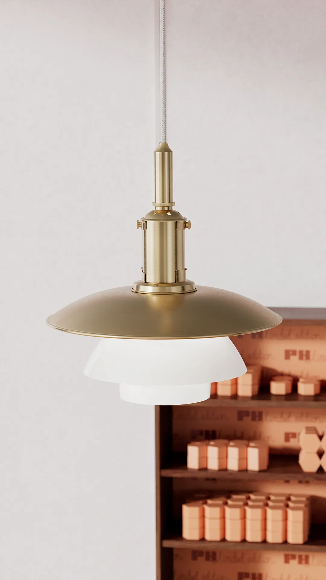 PH 3/3 hanglamp Limited Edition, Messing-opaalglas Louis Poulsen