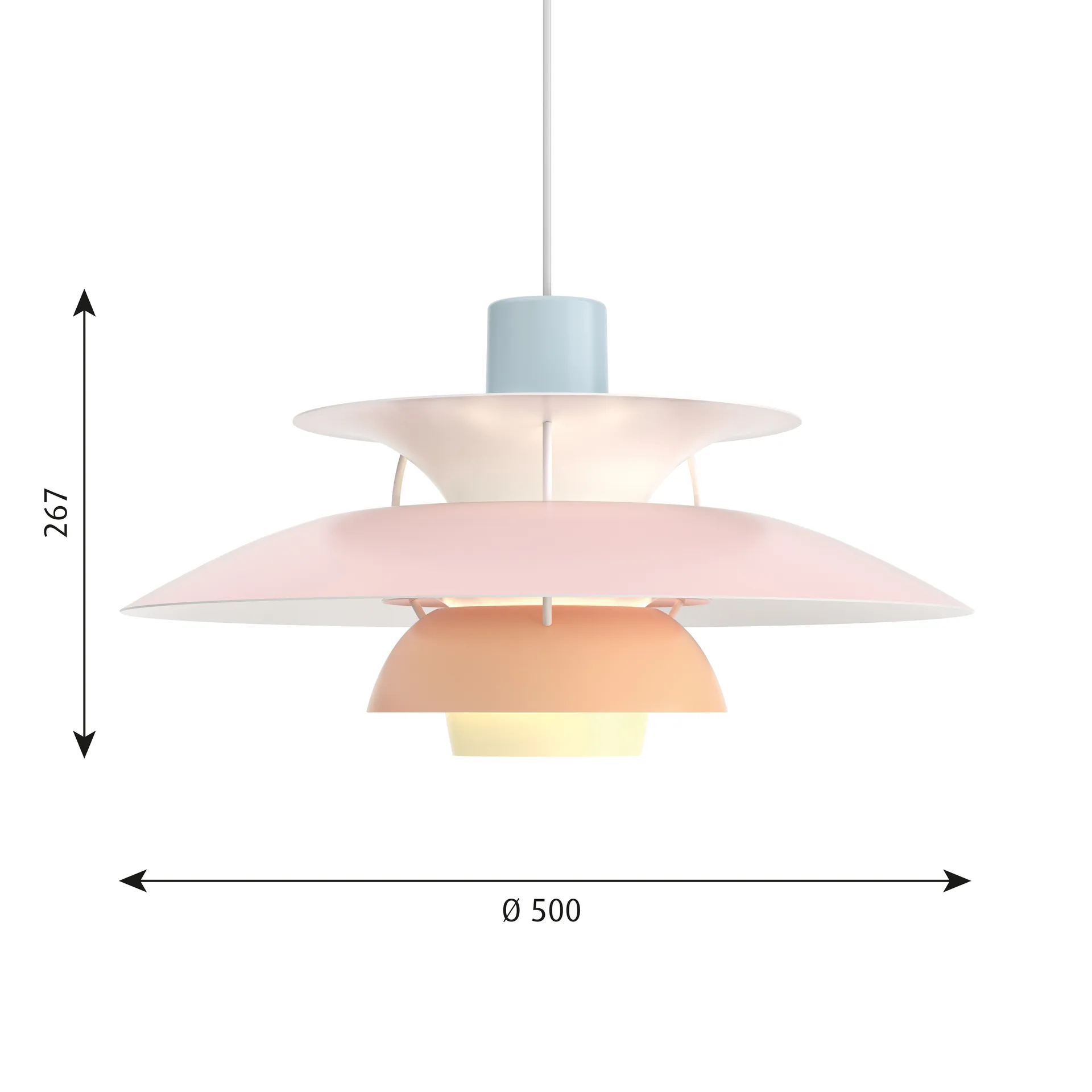 PH 5 hanglamp, Ø500, Pastel-blauw-roze-perzik Louis Poulsen