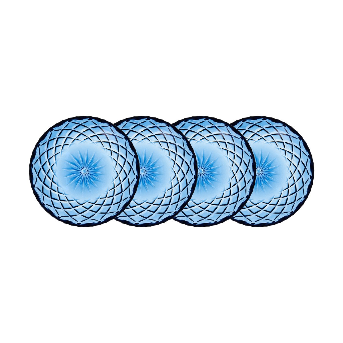 Lyngby Glas Sorrento bordje o16 cm 4-pack Blauw | Scandinavisch Interieur | Kleine borden | Blauw