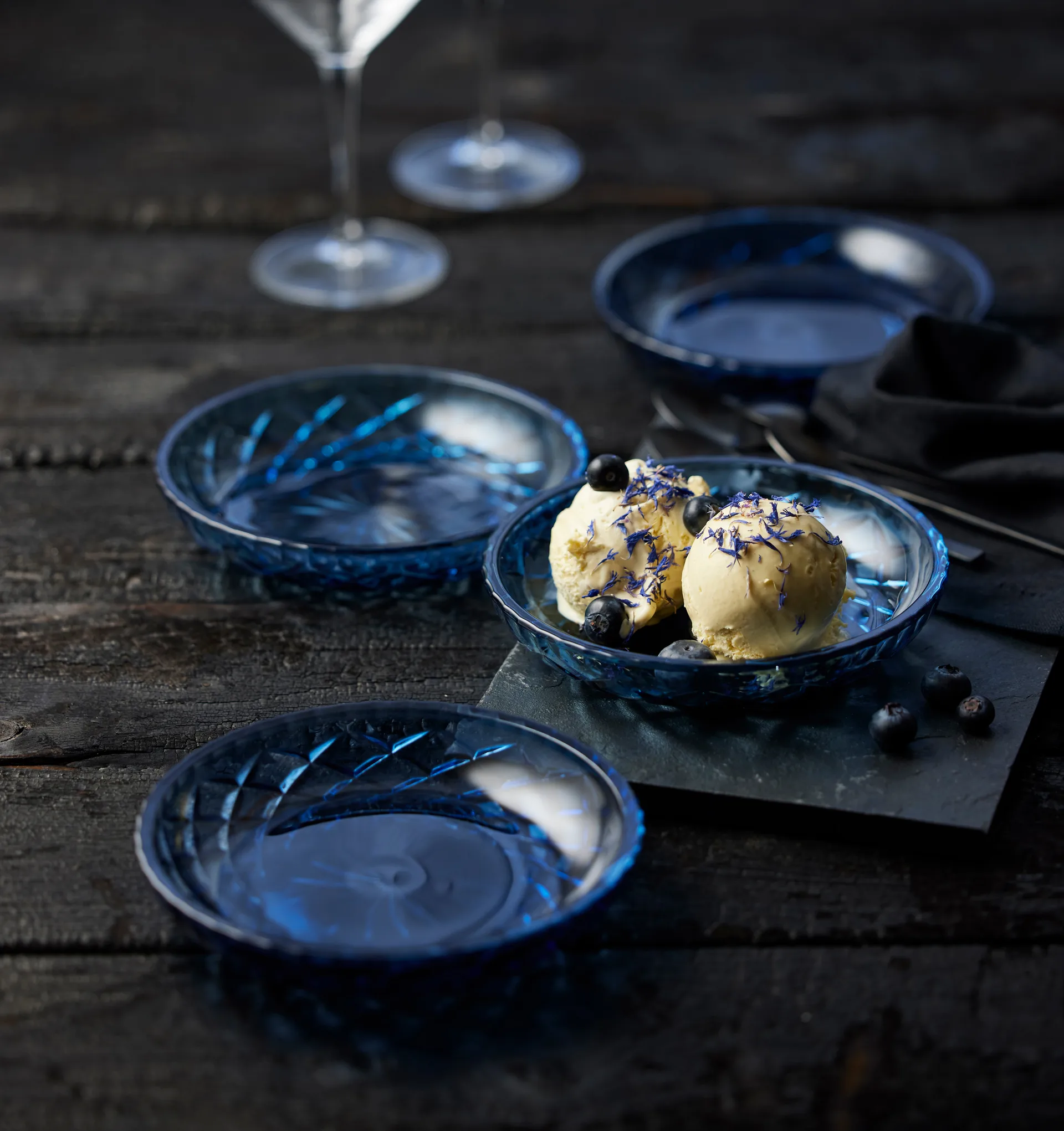 Sorrento bordje Ø16 cm 4-pack, Blauw Lyngby Glas