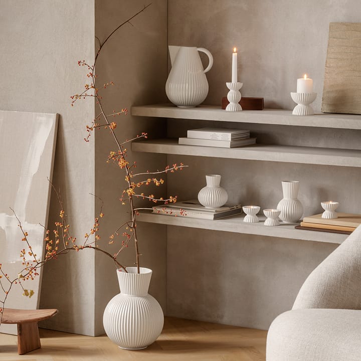 Lyngby Tura waxinelichtjeshouder Ø8 cm, Wit Lyngby Porcelæn