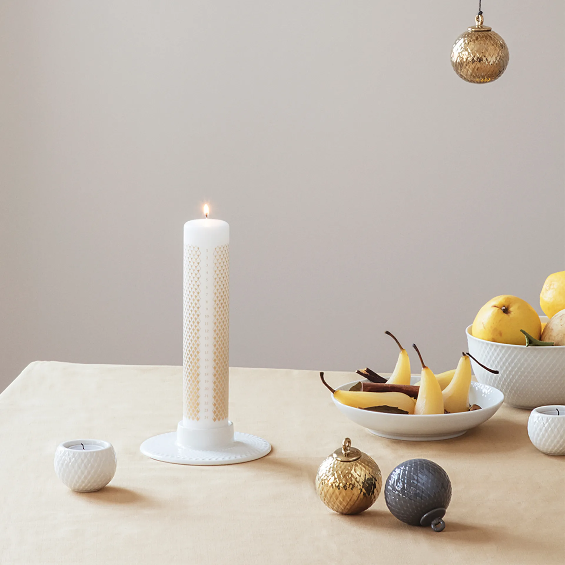 Rhombe Adventskaars Ø5 cm, Wit Lyngby Porcelæn