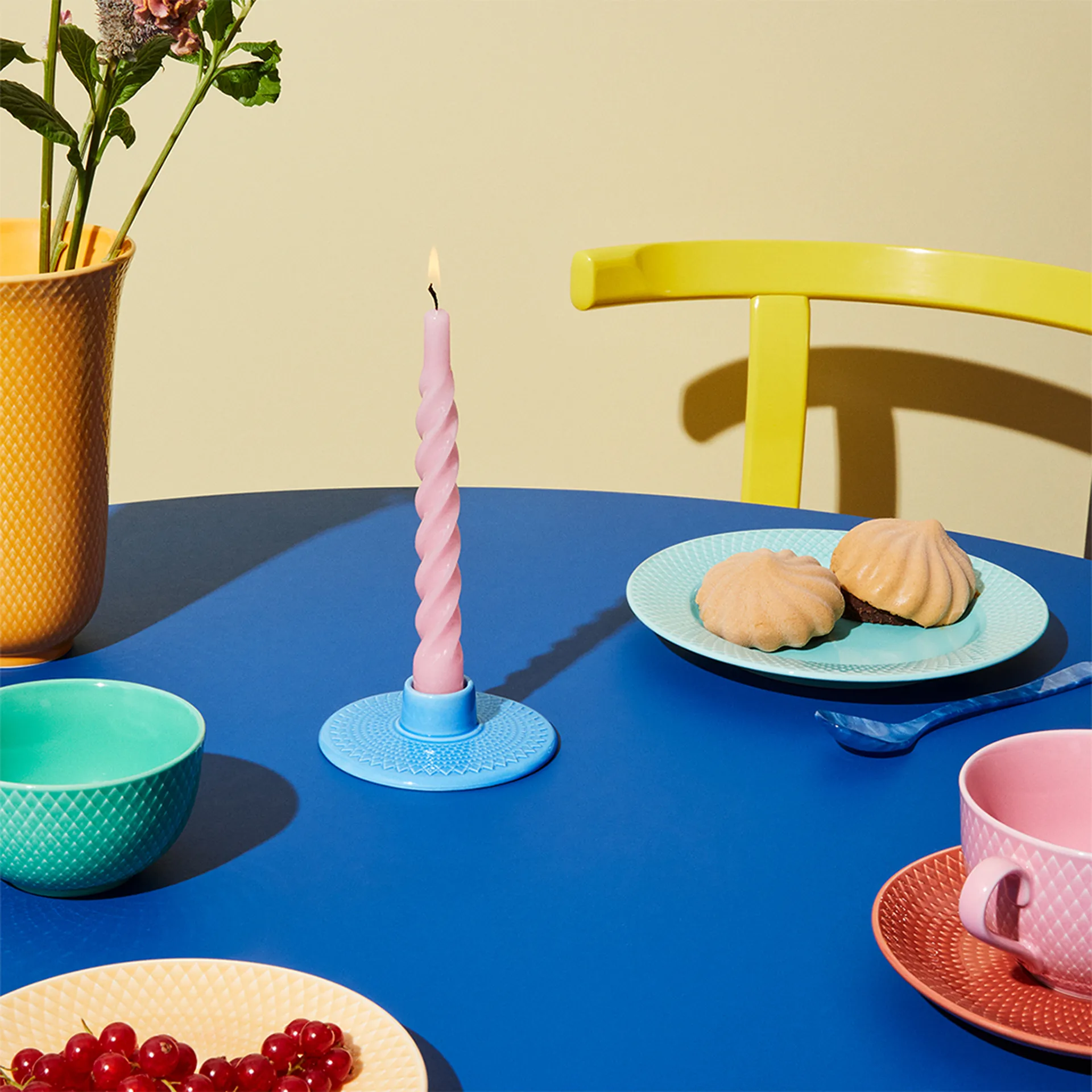 Rhombe kandelaar 3 cm, Blauw Lyngby Porcelæn