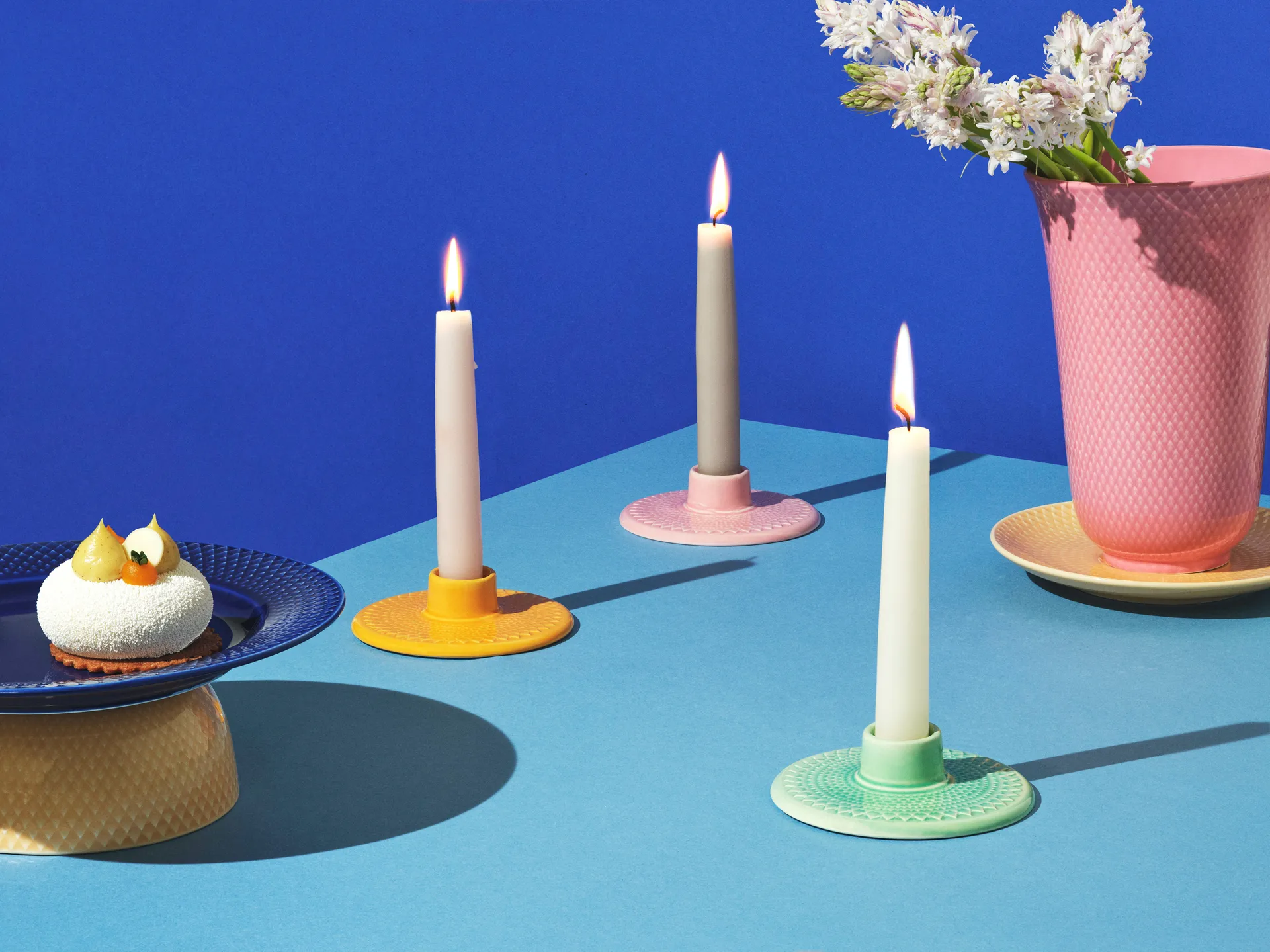 Rhombe kandelaar 3 cm, Groen Lyngby Porcelæn