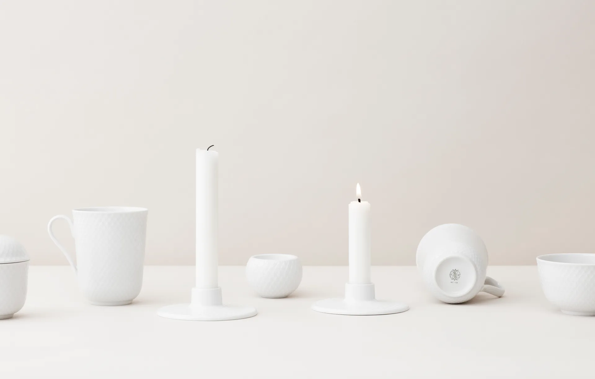 Rhombe kandelaar 3 cm, Wit Lyngby Porcelæn