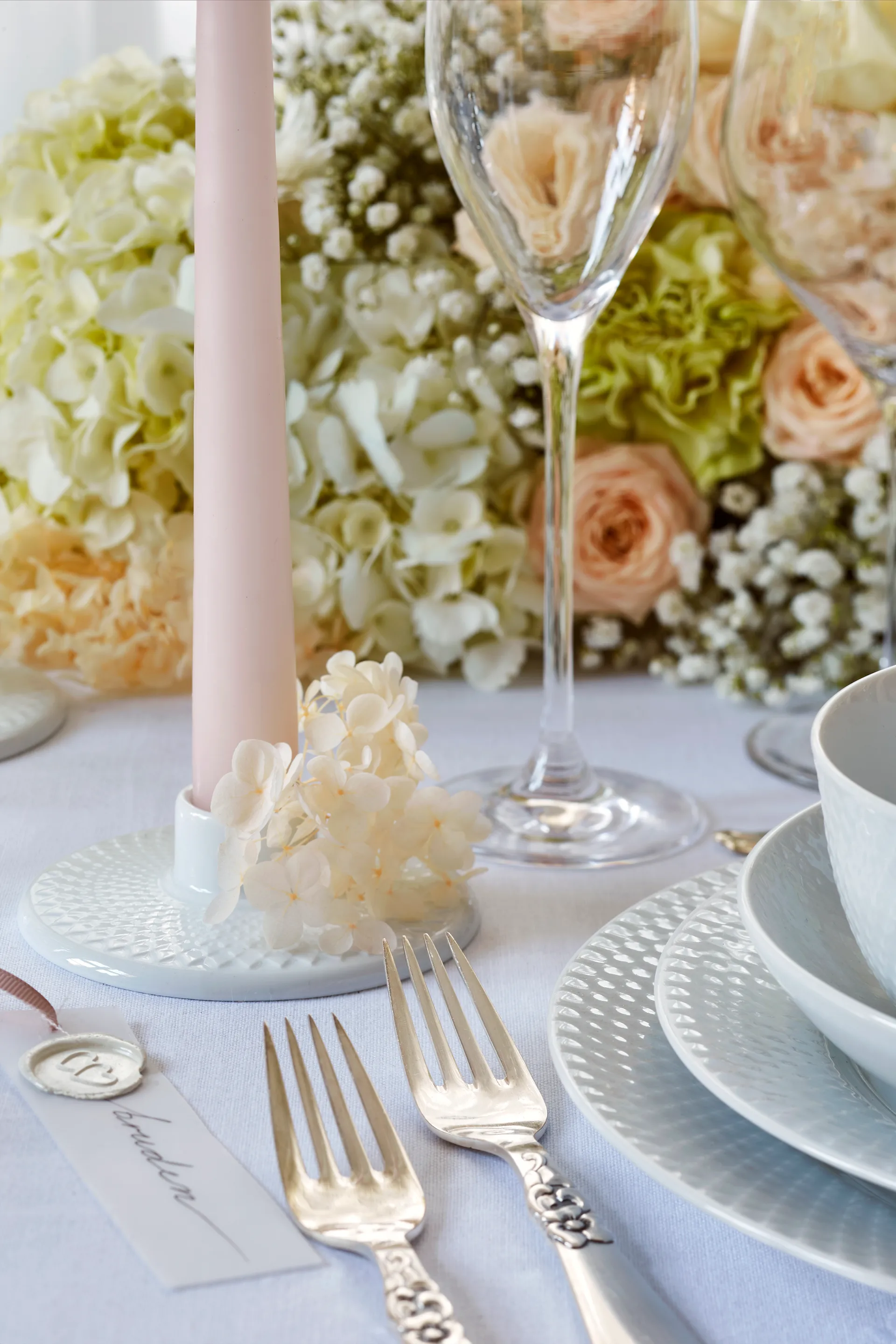 Rhombe kandelaar 3 cm, Wit Lyngby Porcelæn