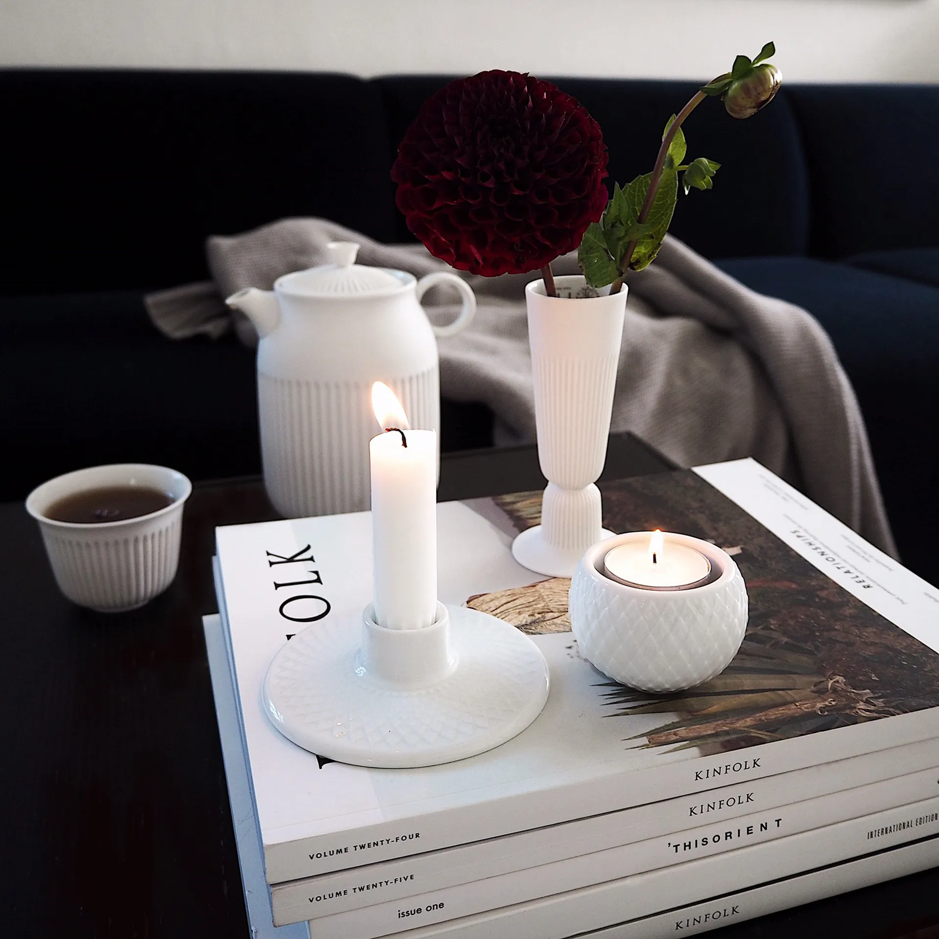 Rhombe kandelaar 3 cm, Wit Lyngby Porcelæn