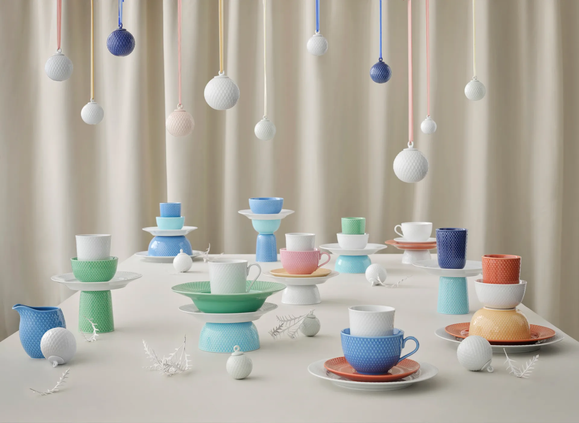 Rhombe kerstbal Ø7 cm, wit Lyngby Porcelæn