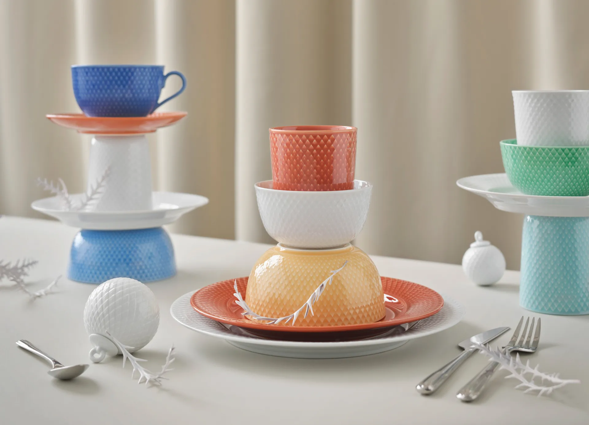Rhombe kerstbal Ø7 cm, wit Lyngby Porcelæn