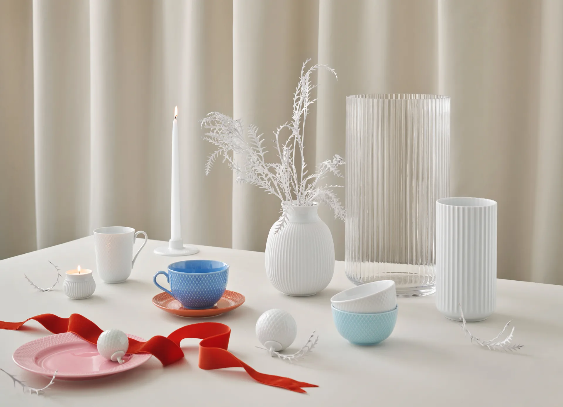 Rhombe kerstbal Ø7 cm, wit Lyngby Porcelæn