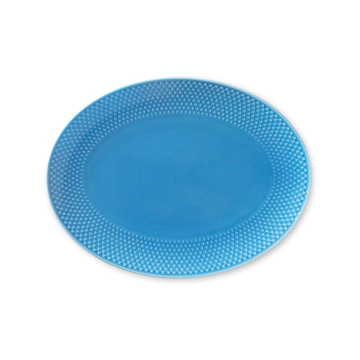 Rhombe ovale serveerschaal 21,5x28,5 cm - Blauw - Lyngby Porcelæn