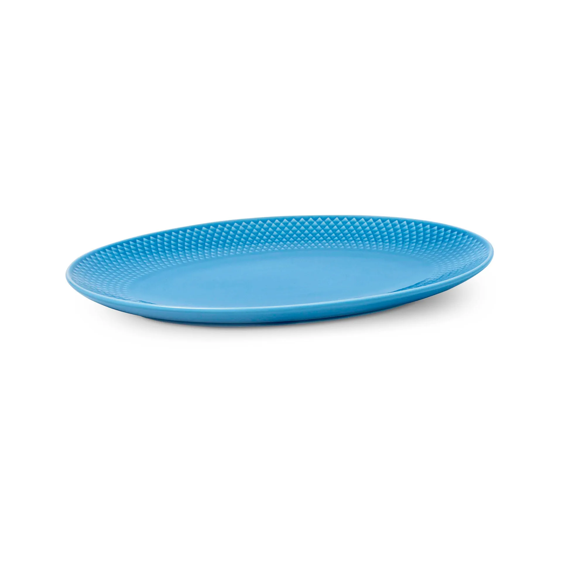 Rhombe ovale serveerschaal 21,5x28,5 cm, Blauw Lyngby Porcelæn