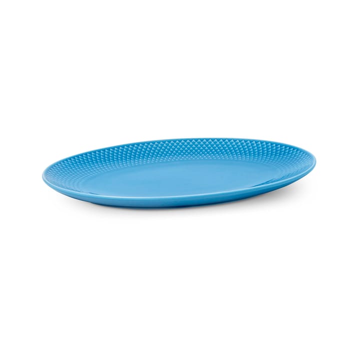 Rhombe ovale serveerschaal 21,5x28,5 cm, Blauw Lyngby Porcelæn