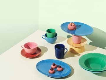 Rhombe ovale serveerschaal 21,5x28,5 cm - Blauw - Lyngby Porcelæn