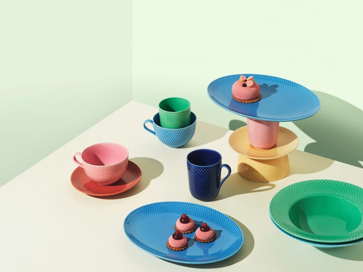 Rhombe ovale serveerschaal 21,5x28,5 cm, Blauw Lyngby Porcelæn