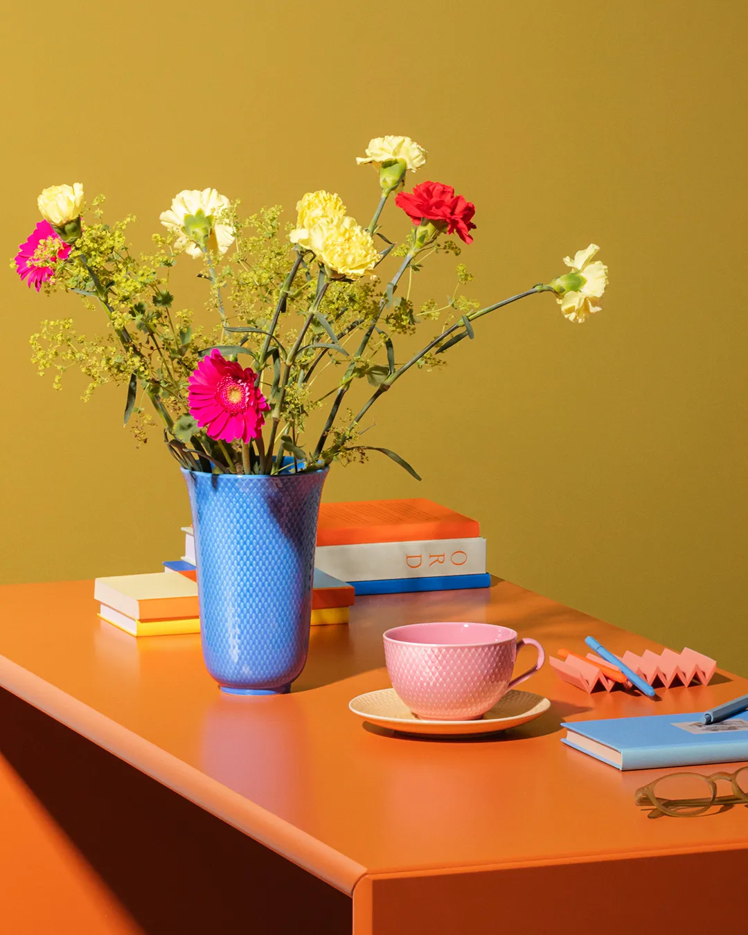 Rhombe vaas 20 cm, Blauw Lyngby Porcelæn