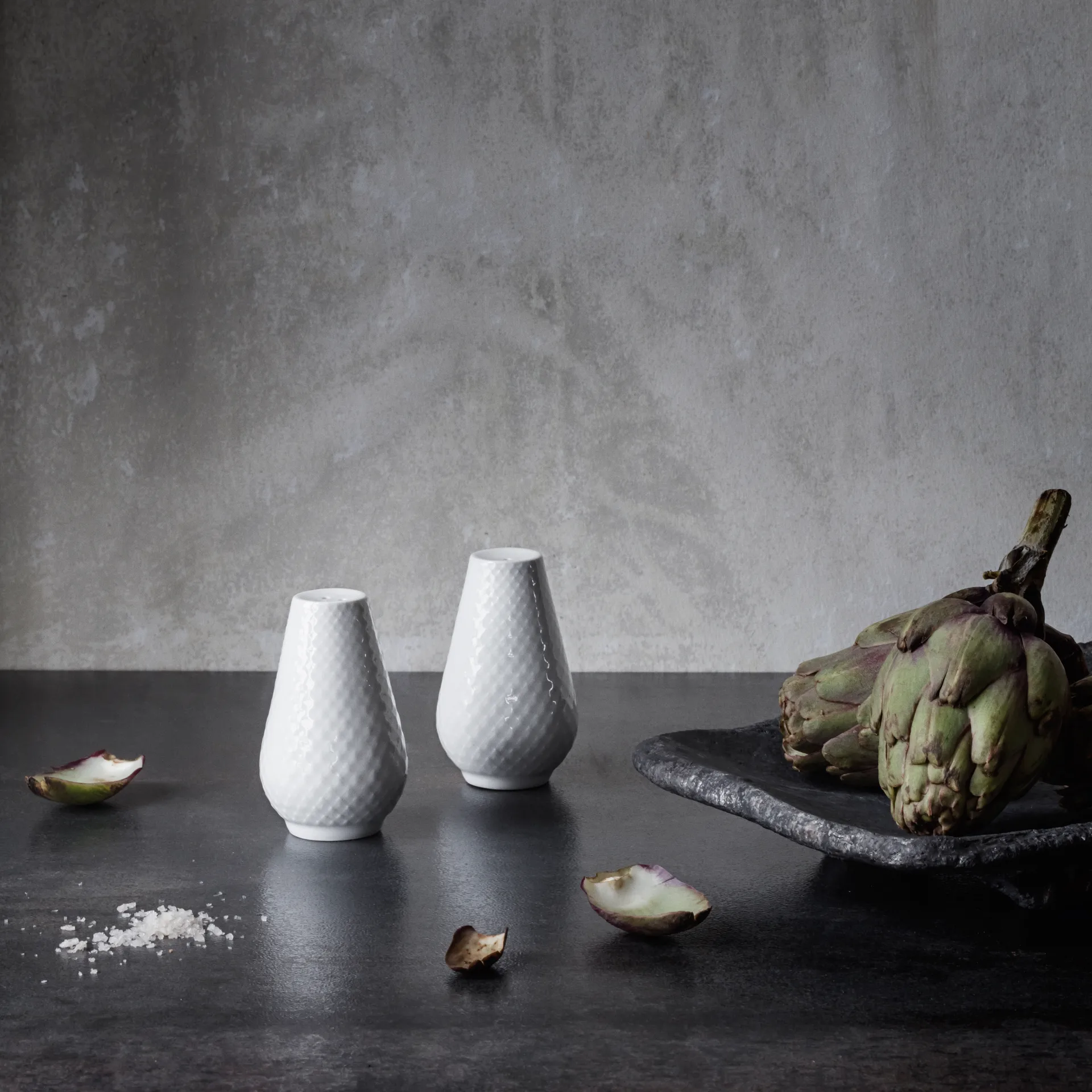 Rhombe zout- & peperset, Wit Lyngby Porcelæn