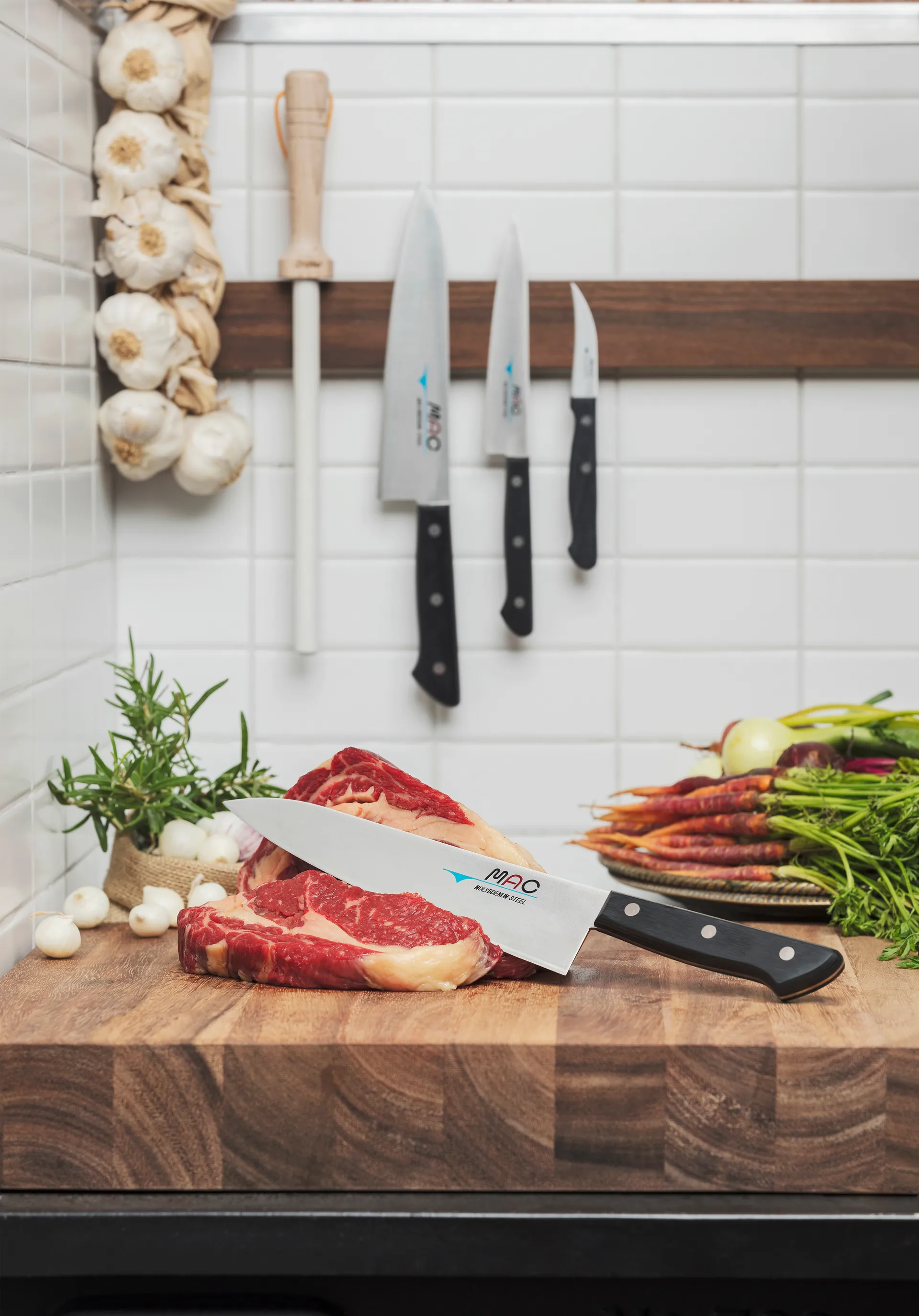 Mac universeelmes Chef houten handgreep 21 cm, Zwart MAC