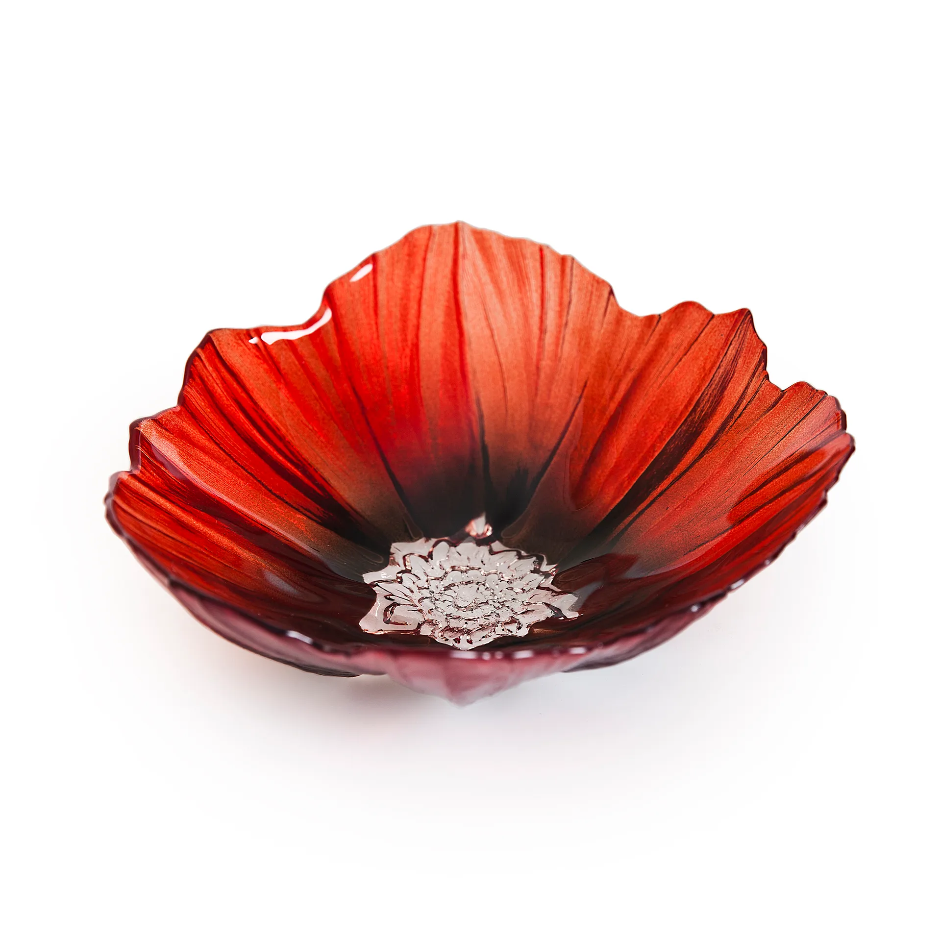 Poppy kom medium, Rood-zwart Målerås Glasbruk