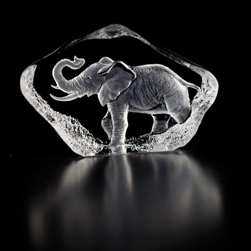 Wildlife Olifant sculptuur, glas Målerås Glasbruk