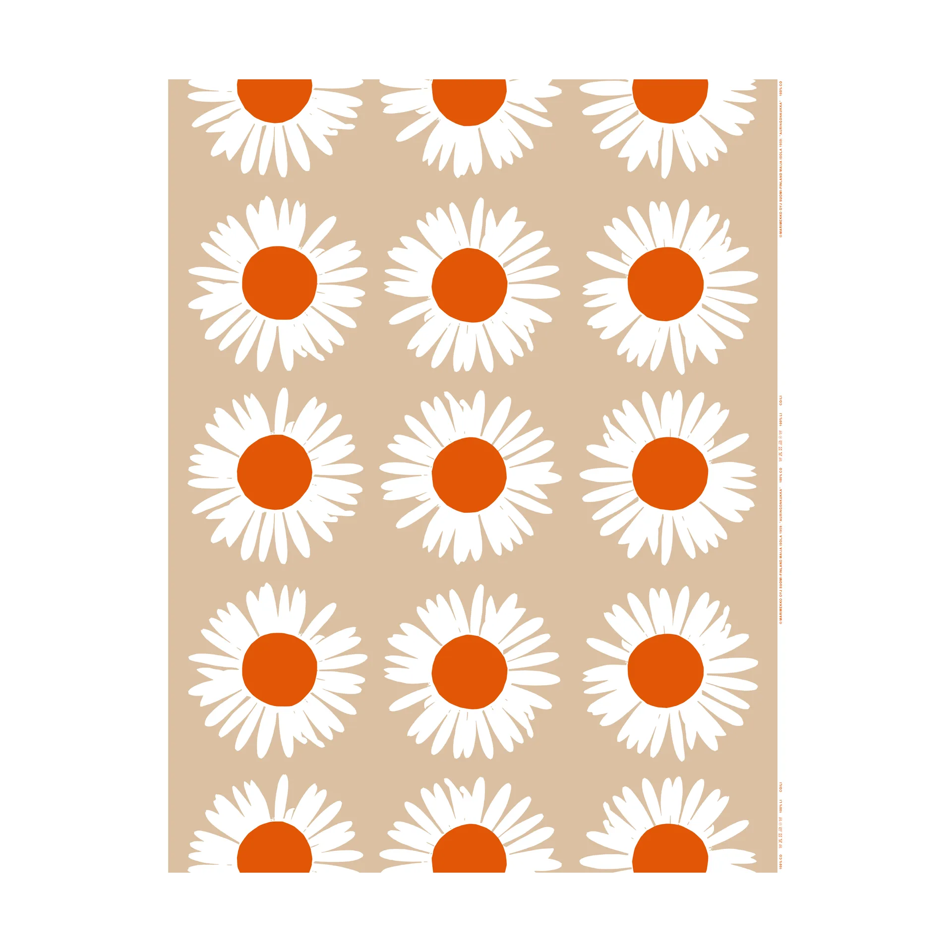 Auringonkukka stof voor buitengebruik, Beige-Off white-tomato red Marimekko