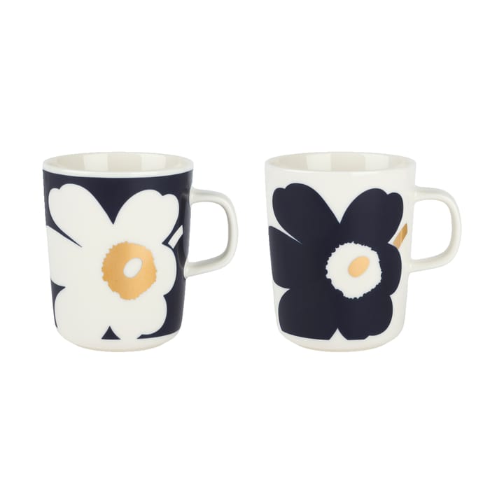 Juhla Unikko mok 25 cl 2-pack - White-dark blue-gold - Marimekko