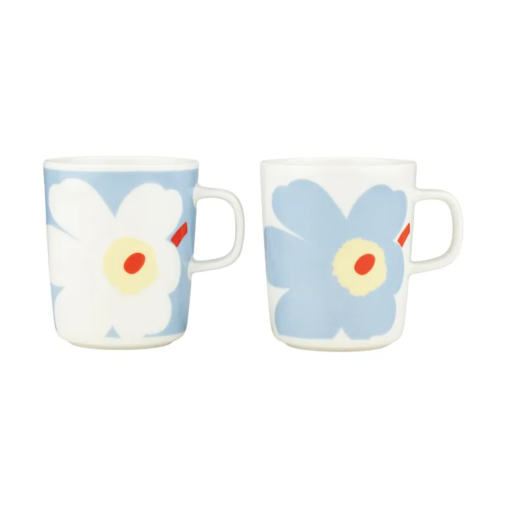Juhla Unikko mok 25 cl 2-pack - White-light blue-sand-orange red - Marimekko