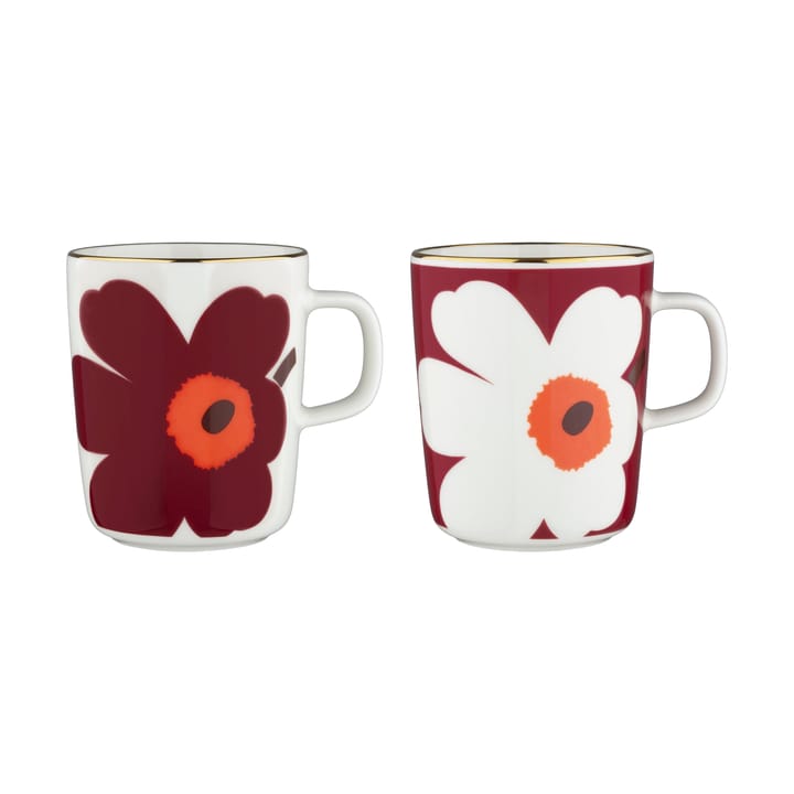 Juhla Unikko mok 25 cl 2-pack - Wit-bordeaux-goud - Marimekko