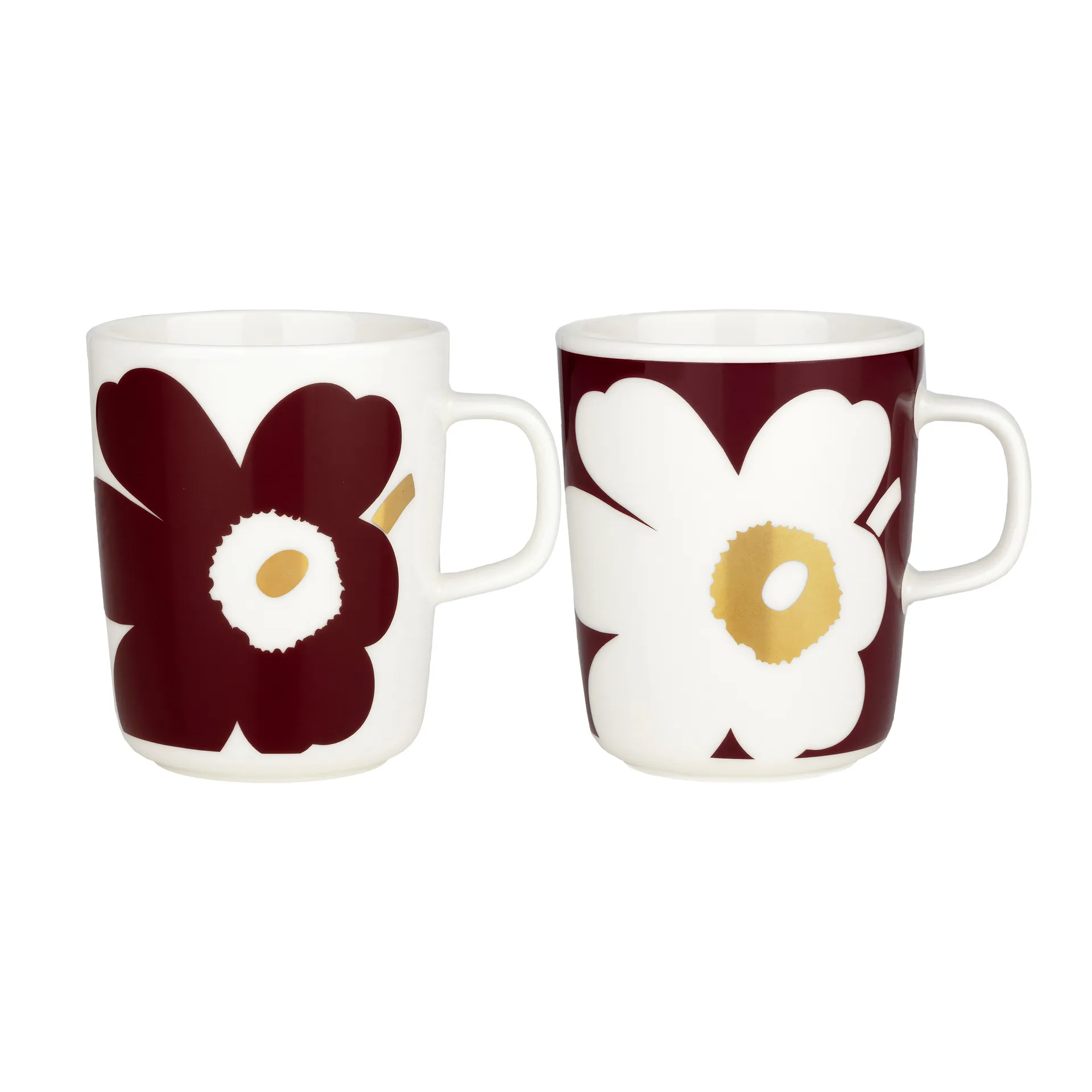 Juhla Unikko mok 25 cl 2-pack, Wit-wijnrood-goud Marimekko