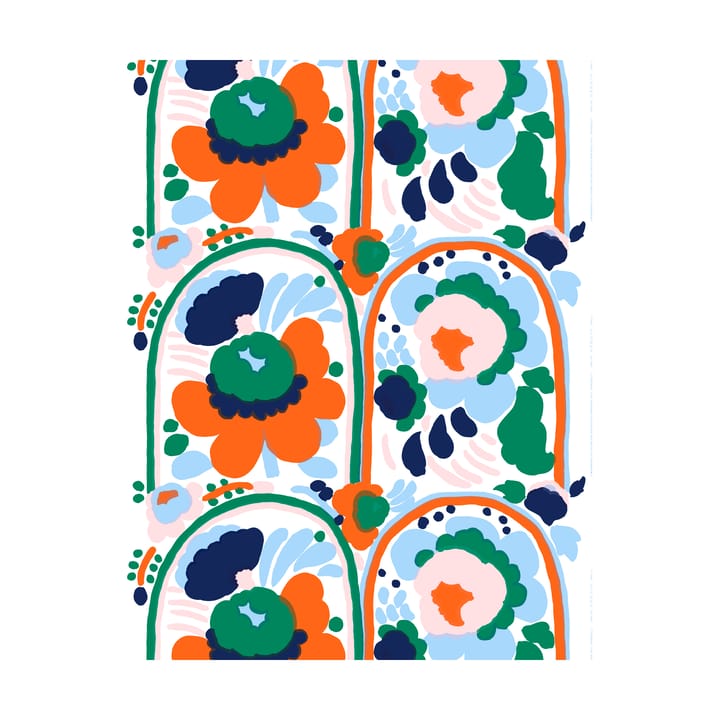 Karuselli katoenen stof  - White-orange-blue-emerald - Marimekko