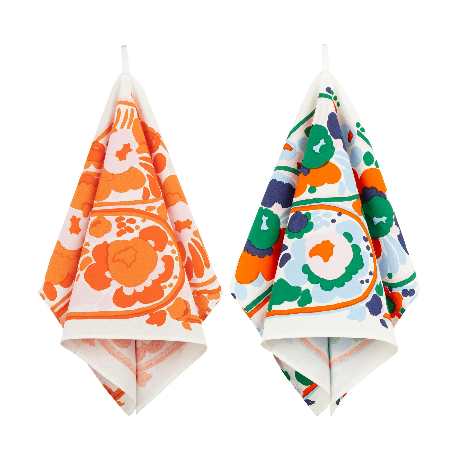 Karuselli theedoek 43x70 cm 2-delig, White-orange-blue-emerald Marimekko