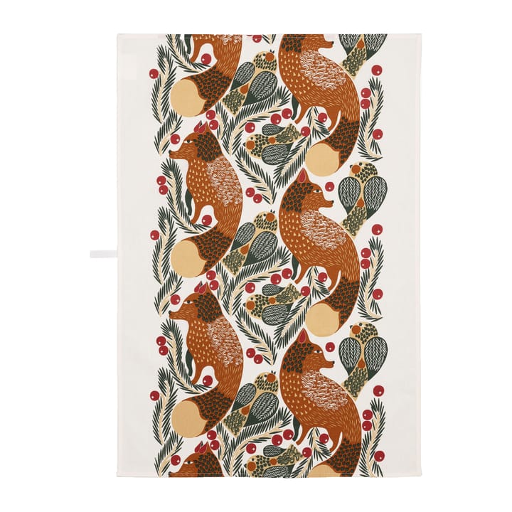 Ketunmarja keukenhanddoek 47x70 cm - Wit-bruin-rood-donkergroen - Marimekko