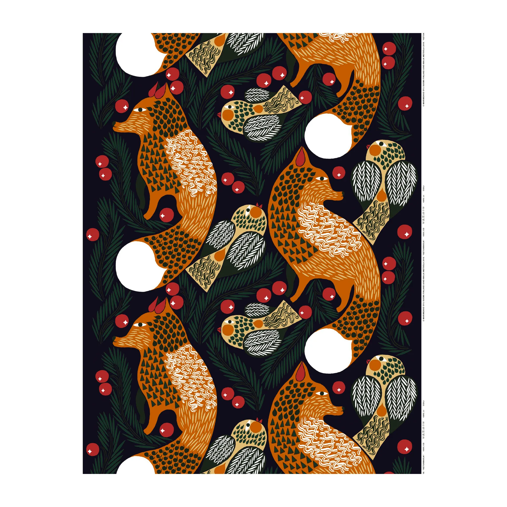 Ketunmarja stof, Donkerblauw-bruin-donkergroen Marimekko