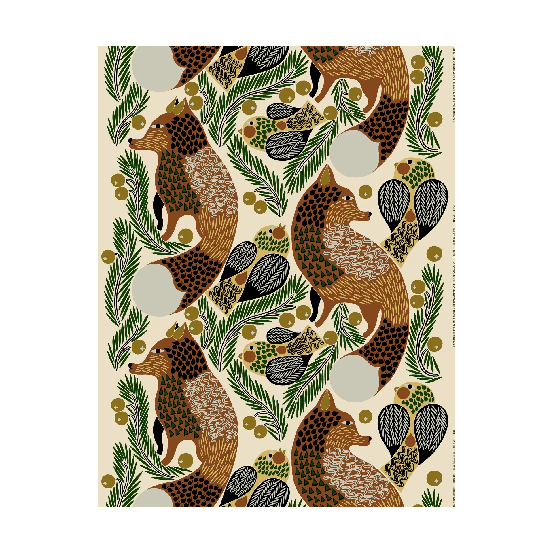 Ketunmarja stof linnen-katoen, Linen-gold-brown Marimekko