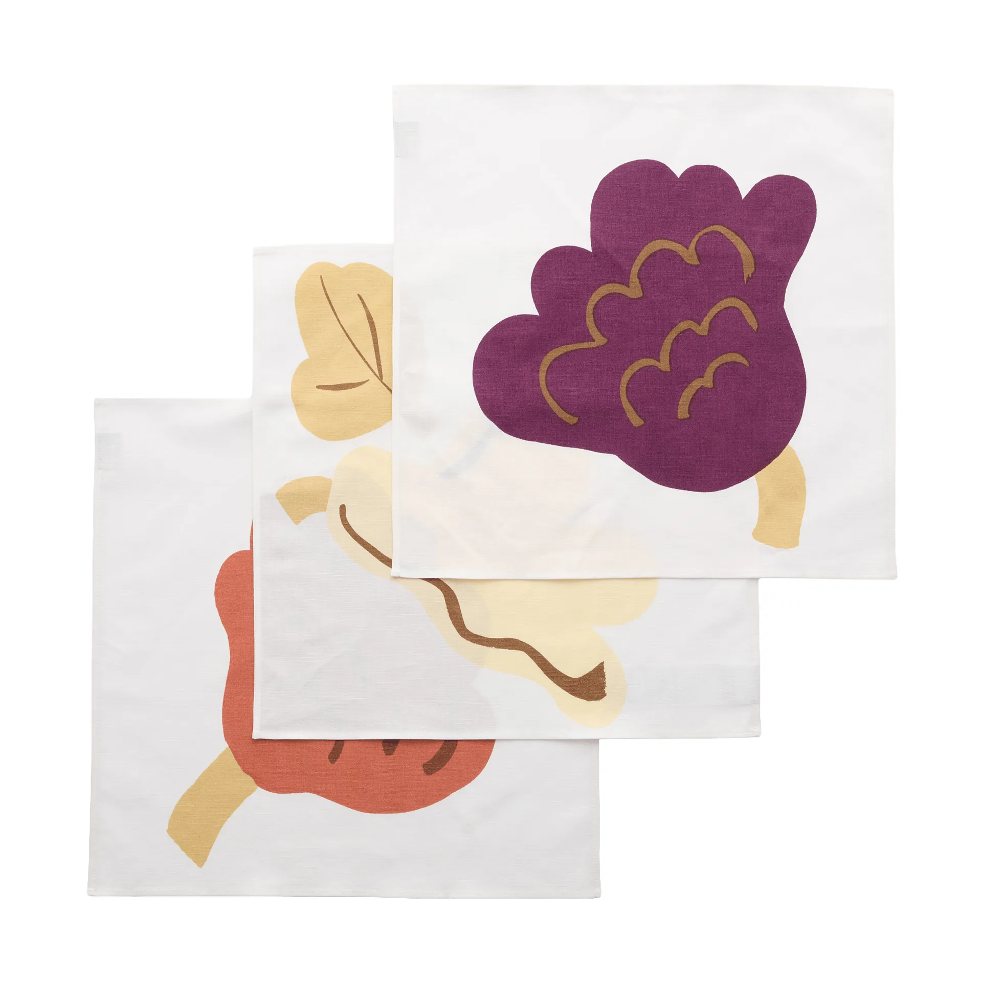 Kukasta Kukkaan servet, White-plum-terrac-ochre, 3-pack Marimekko