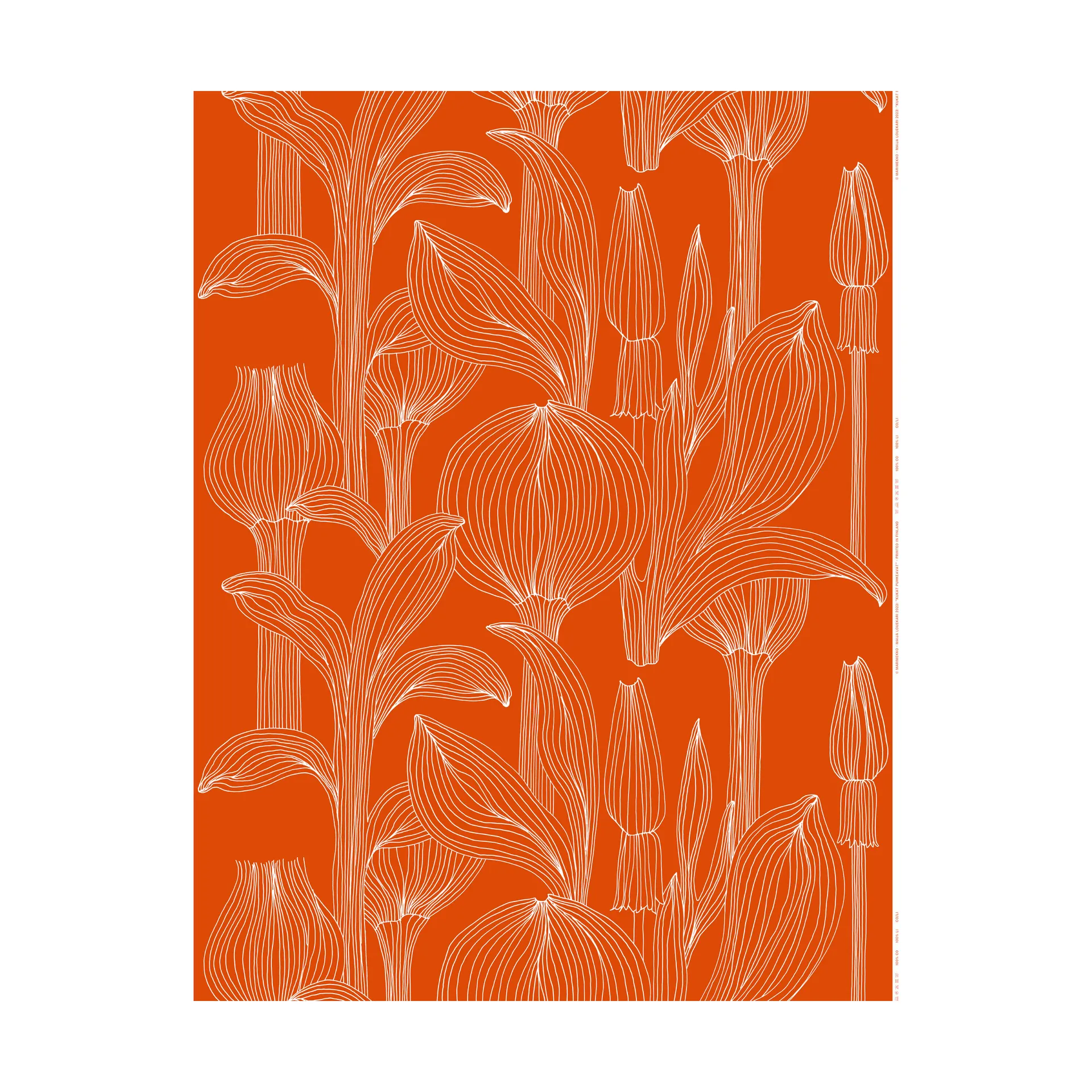 Kukat Puhkeavat katoen satijn stof, Tomato red-white Marimekko