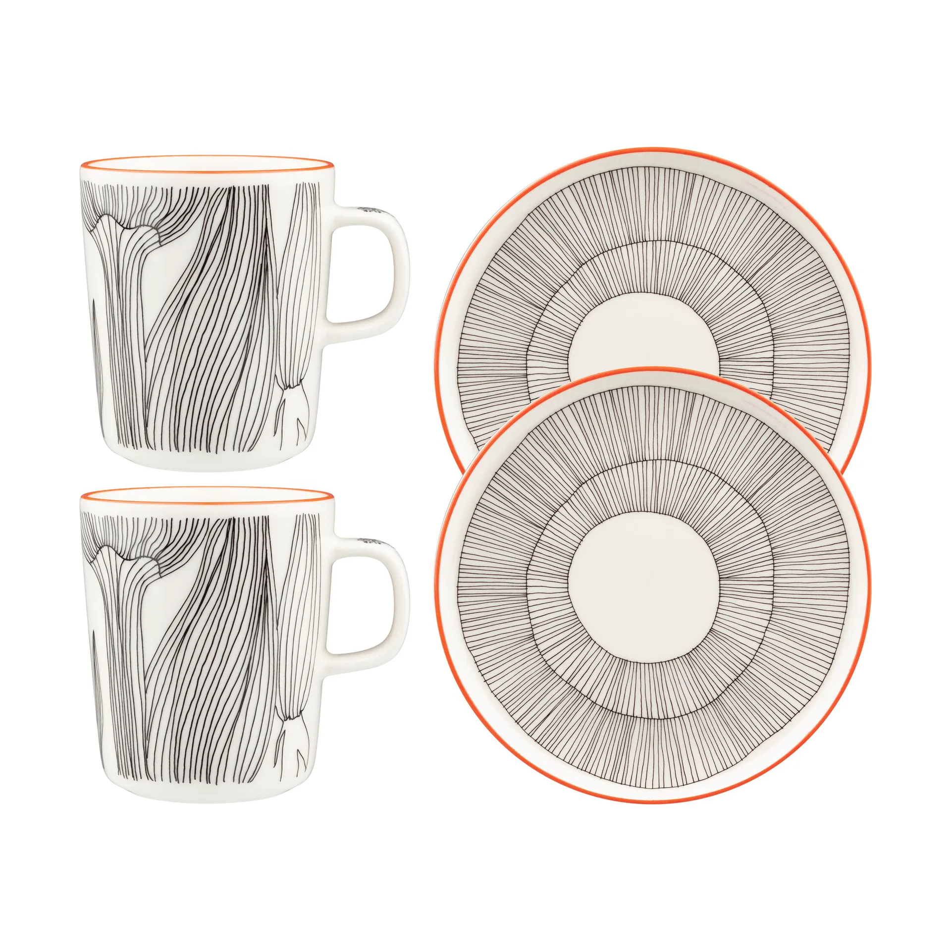 Kukat Puhkeavat ontbijtset 4-delig, White-black-orange Marimekko
