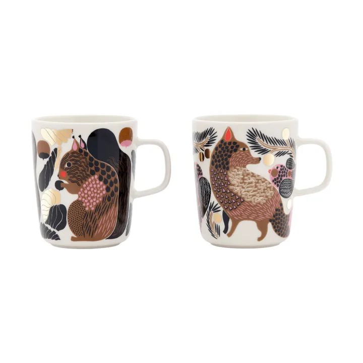 Kurre Ketunmarja mokkabeker - Wit-multicolor-goud, 25 cl, 2-pack - Marimekko