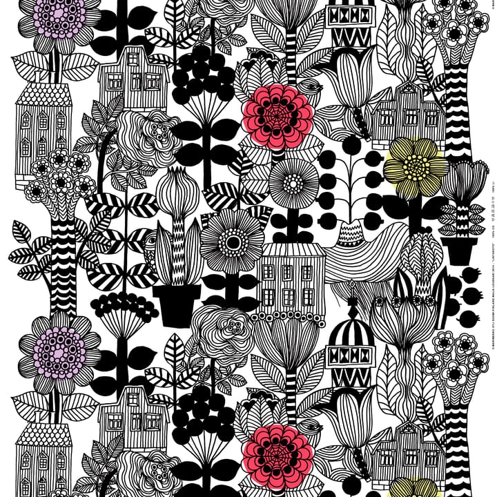 Lintukoto stof, wit-zwart-geel Marimekko