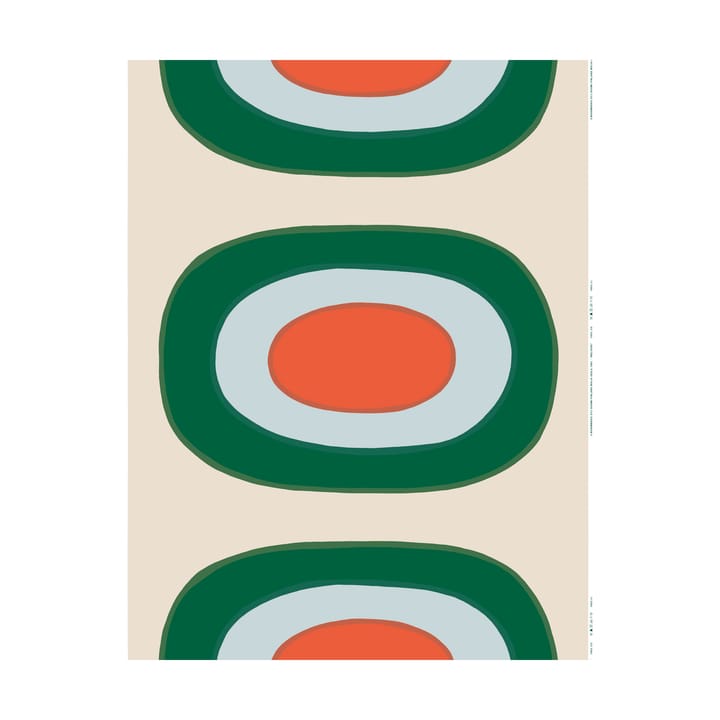Melooni stof kartoen, Off white-green-l. blue-orange Marimekko