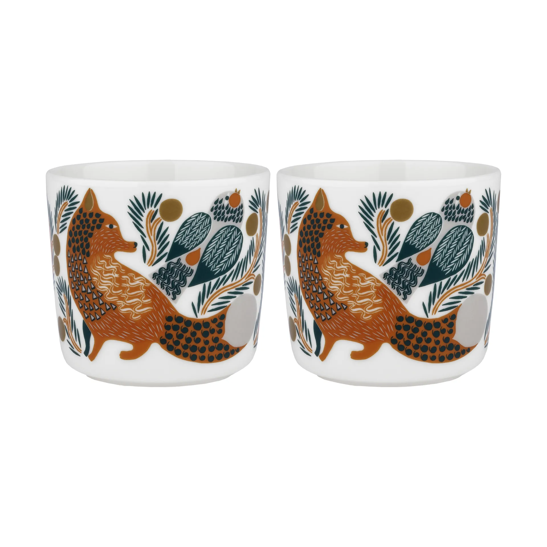 Oiva Ketunmarja koffiekop zonder oor 20 cl 2-pack, White-brown-dark green Marimekko