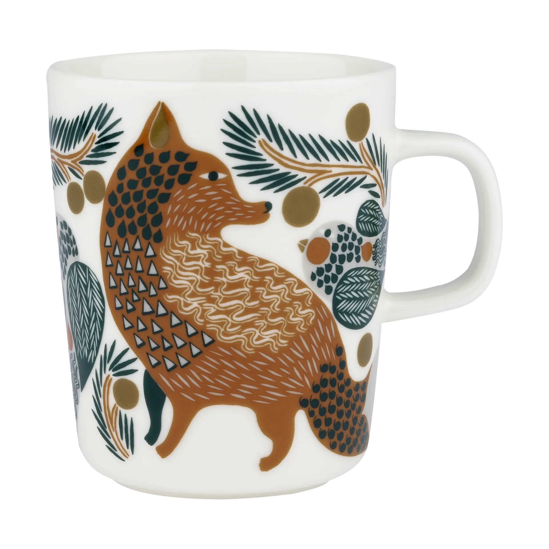 Oiva Ketunmarja mok 25 cl, White-brown-dark green Marimekko